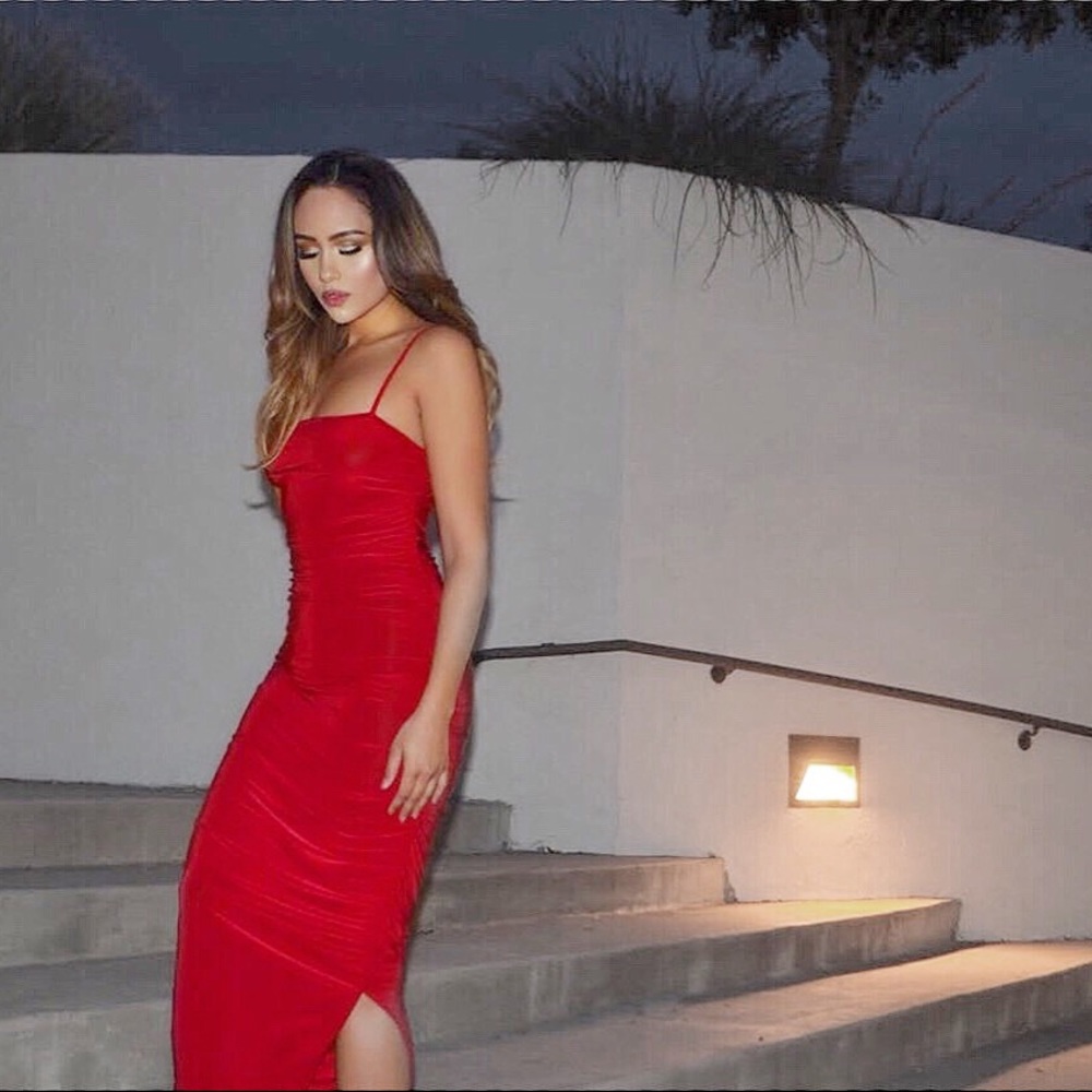 Red Ruched maxi dress